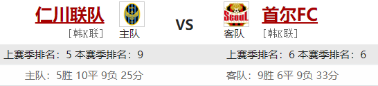【韩K联】 仁川联 vs 首尔FC 仁川联需拿分远离降级区 林加德缺阵首尔FC