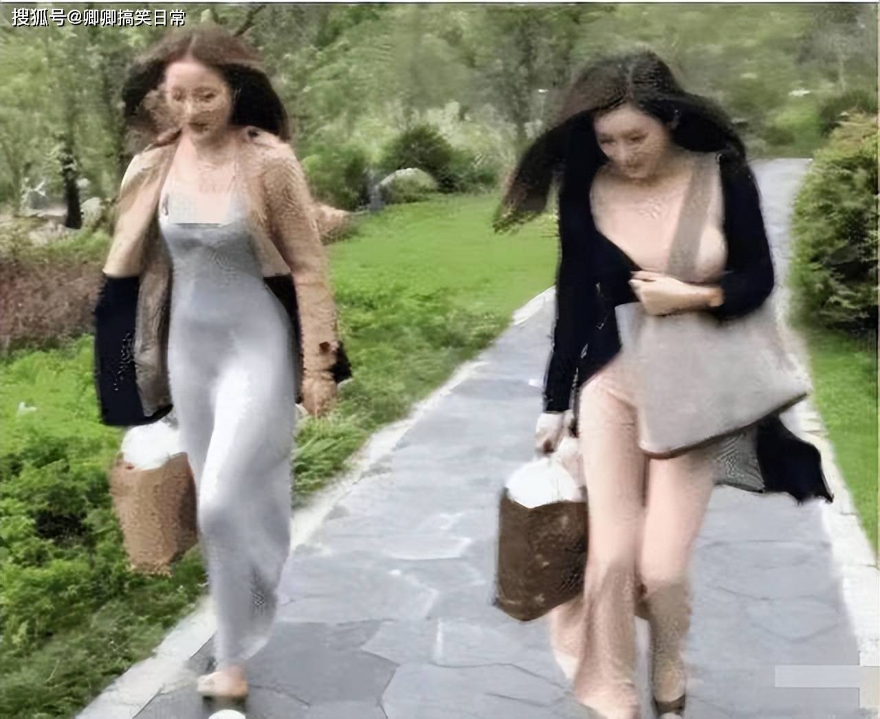 妹子，风太大了就别穿裙子了，原形毕露了吧，哈哈哈哈哈。