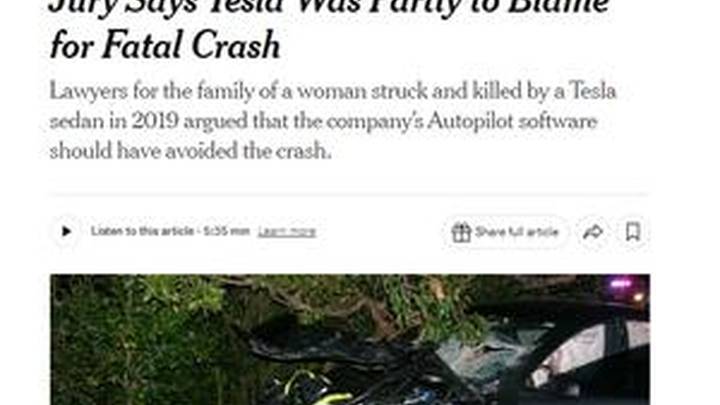 特斯拉自动驾驶致死案被判赔2.43亿美元,合理吗?