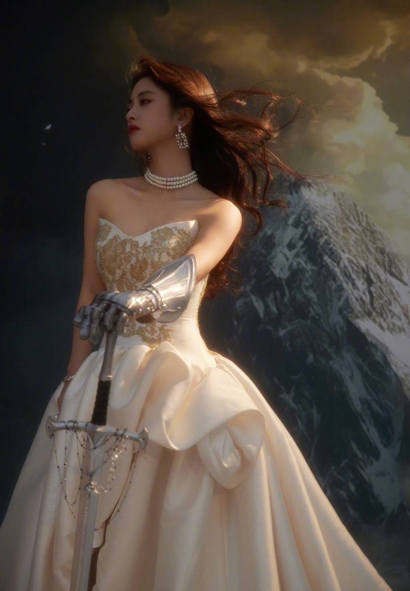 沈月穿拖地长裙灵动高贵 手持长剑英姿飒爽