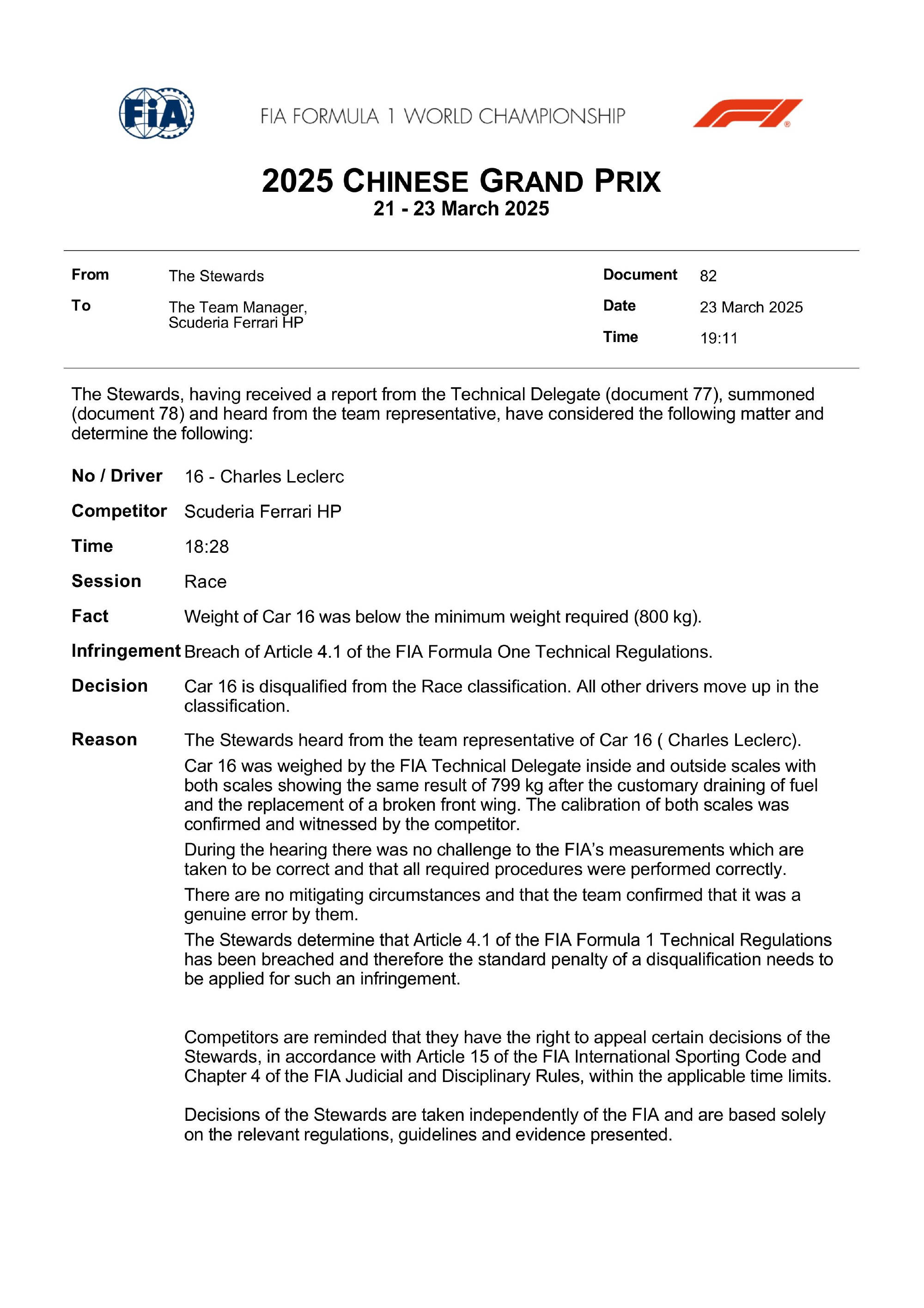 F1中国站-皮亚斯特里夺冠&amp;迈凯伦前二 法拉利双车违规被取消成绩