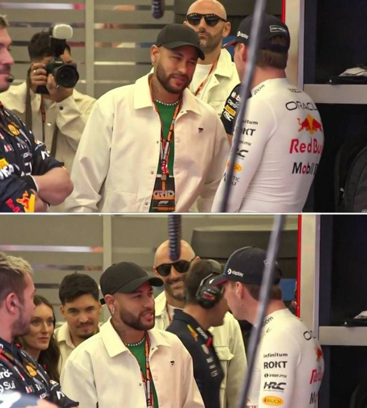 内马尔现场观战F1巴林站，与世界冠军维斯塔潘交谈