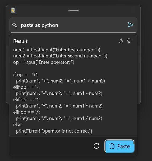 微软 Win11“高级粘贴”初上手：复制 C++ 代码可粘贴为 Python
