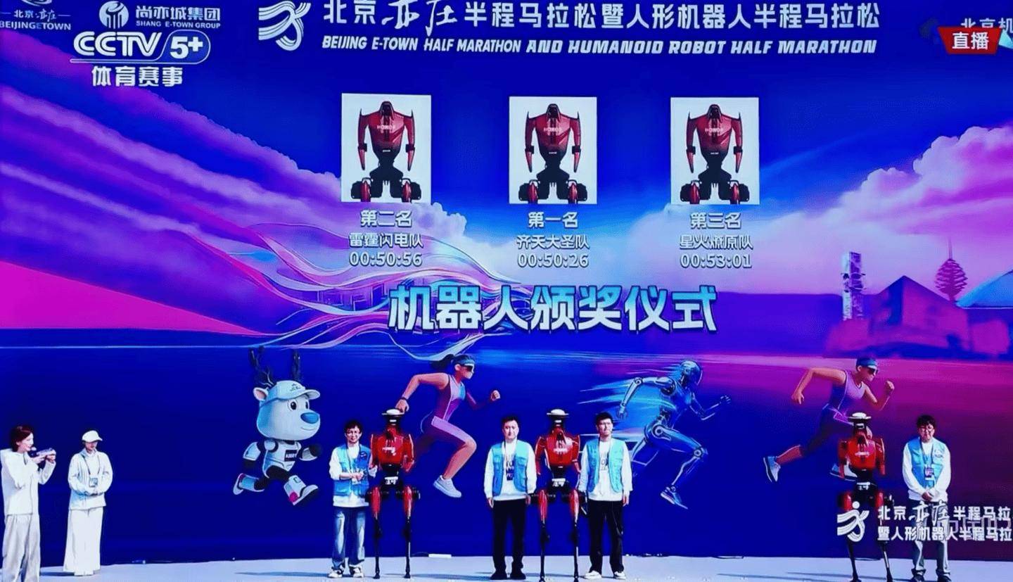 荣耀机器人打破人类半马纪录：闪电包揽2026人形机器人半马冠亚季