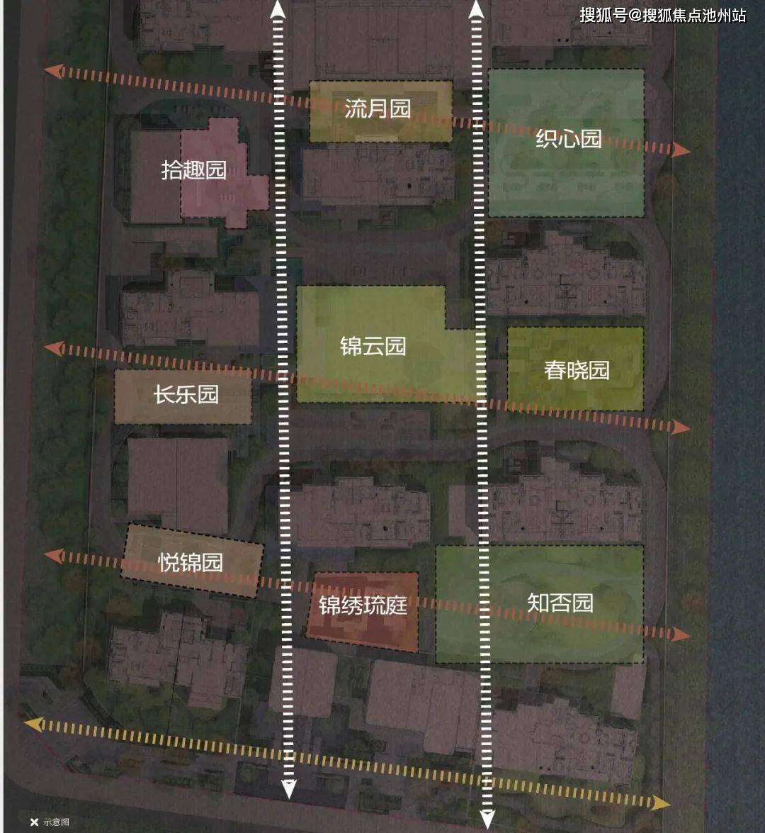 以隱約朦朧的美感,軟化建築與環境之間的對比,構建四季藏錦的園區美學