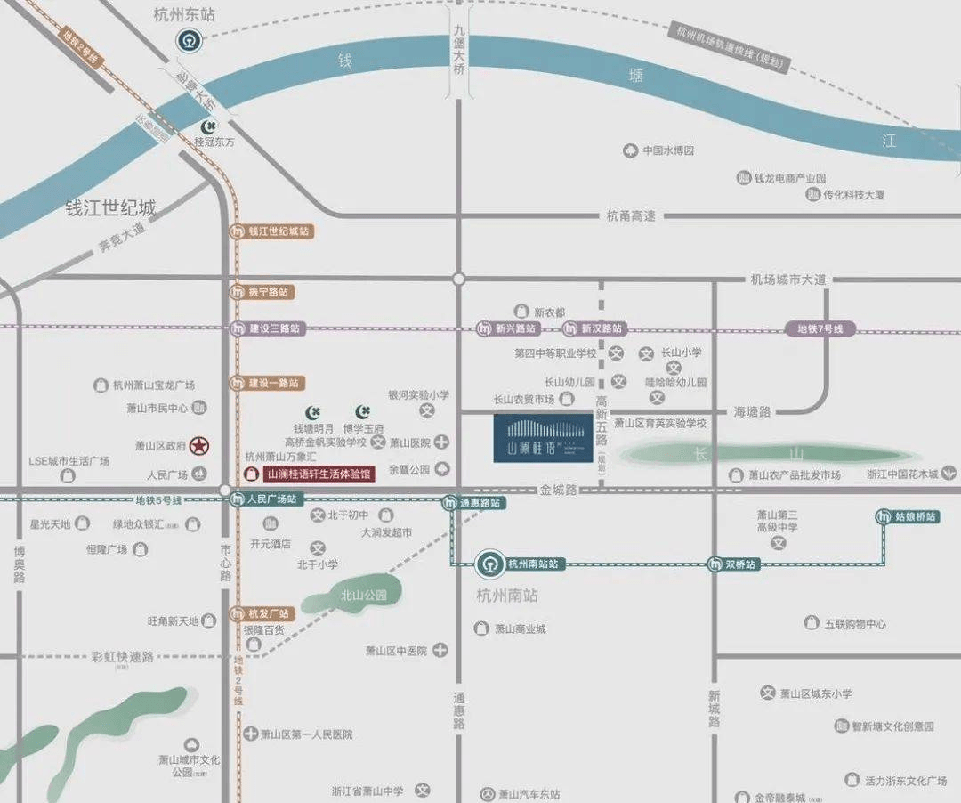 蕭山市芯:距蕭山區政府直線距離約3.5km;距華潤萬象匯直線距離約2.