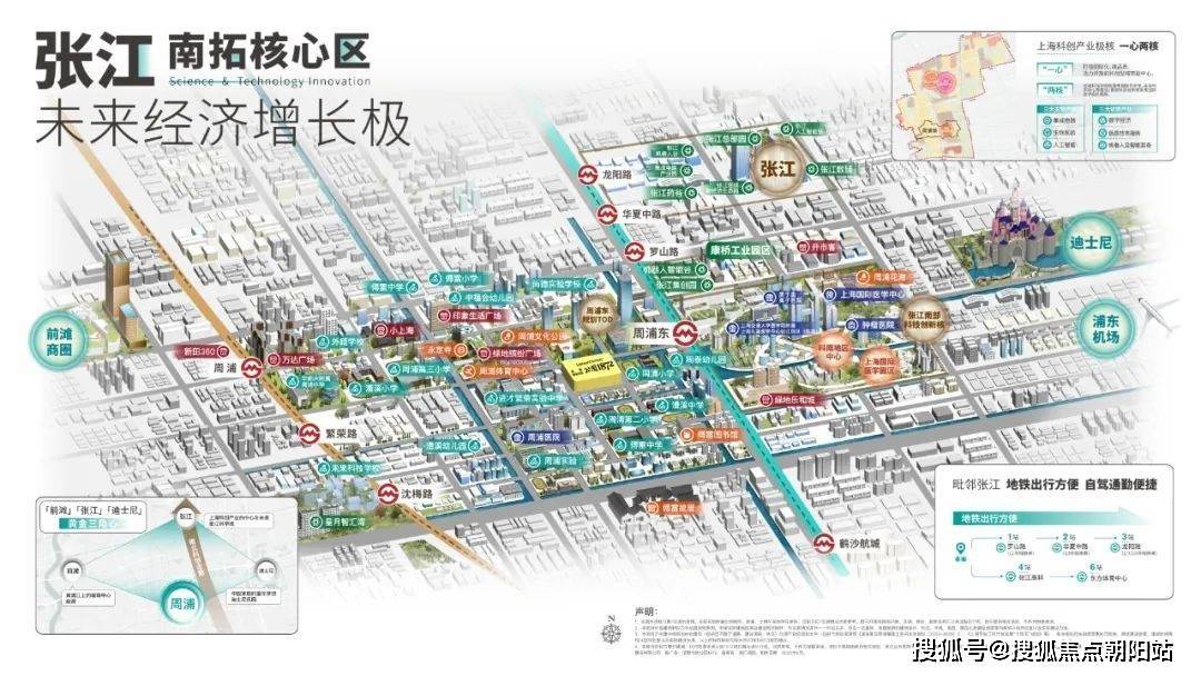 向東直線距離約2km,即是張江南拓規劃中的南部科技創新核,這裡以打造