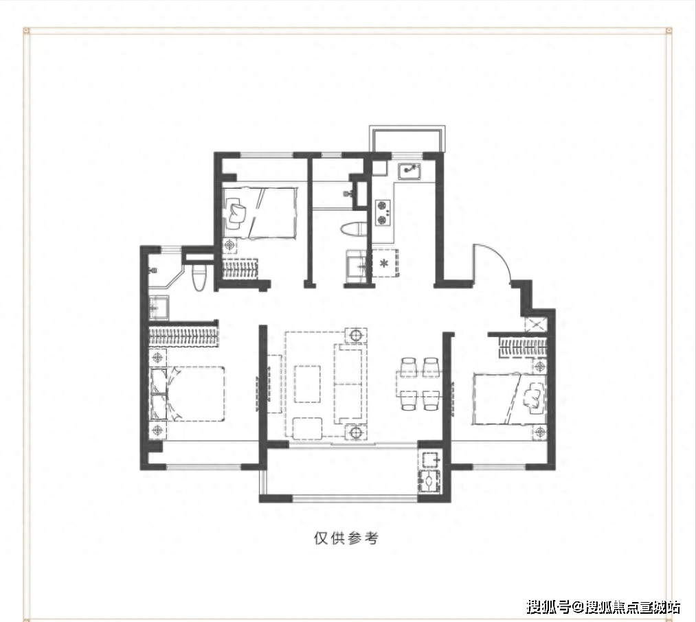 戶型上全部採用南向大開間橫廳設計,最大寬度約7米