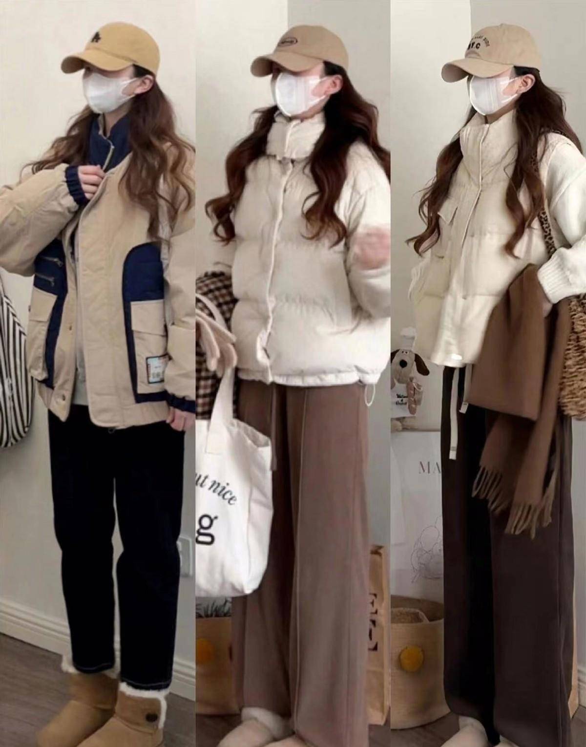 "棒球帽 雪地靴",轻松打造时髦look_帽子_羽绒服_浅棕色