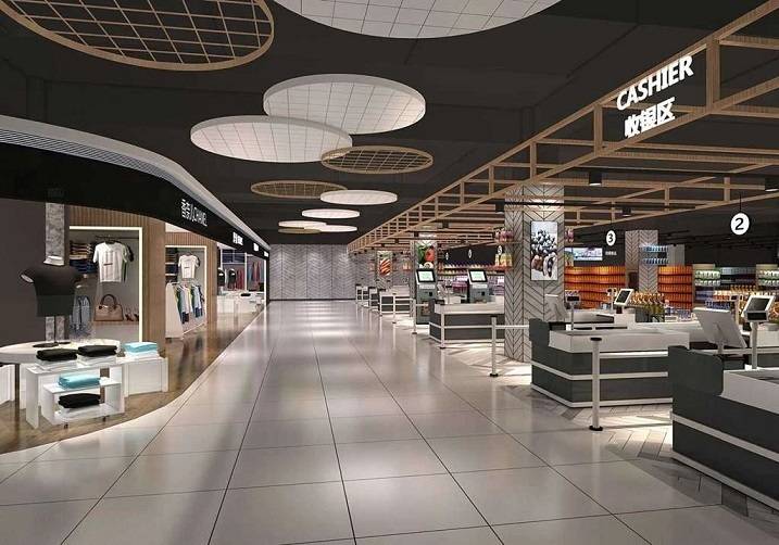 超市食品货架的区域布局与陈列效果,让货架能与整体装修风格融合在一