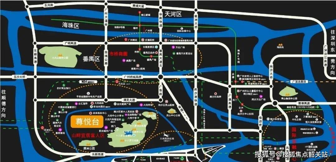 16 條公共交 通路線,連接南沙城區,萬頃沙,欖核鎮,慶盛 高鐵站,市橋