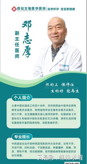 鄧志厚坐診陝西生殖醫學醫院鄧志厚從事中醫科臨床工作四十餘年,歷任