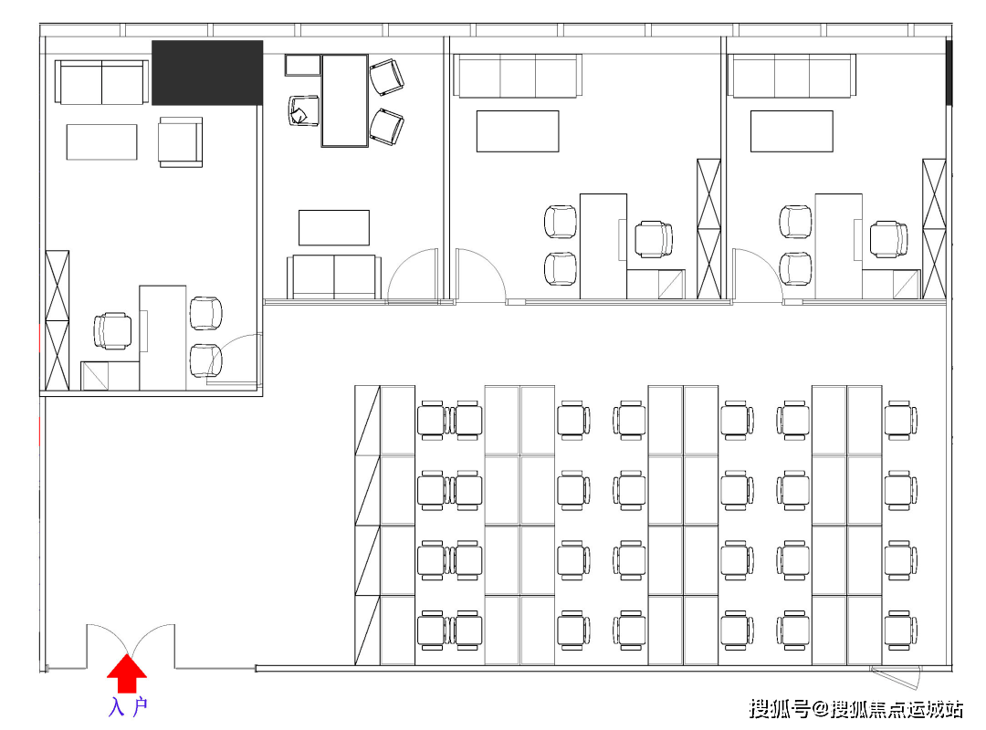 297㎡,4 1格局,正北朝向每間辦公室都設有雙層中空low-e玻璃幕牆