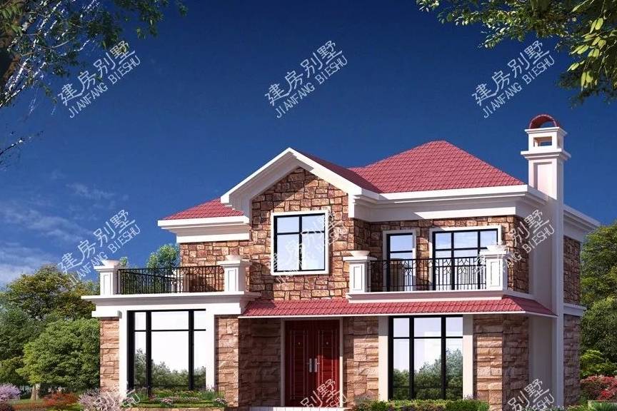 文化石外墙的二层农村别墅,外观洋气布局接地气的户型_装饰_公卫_平面