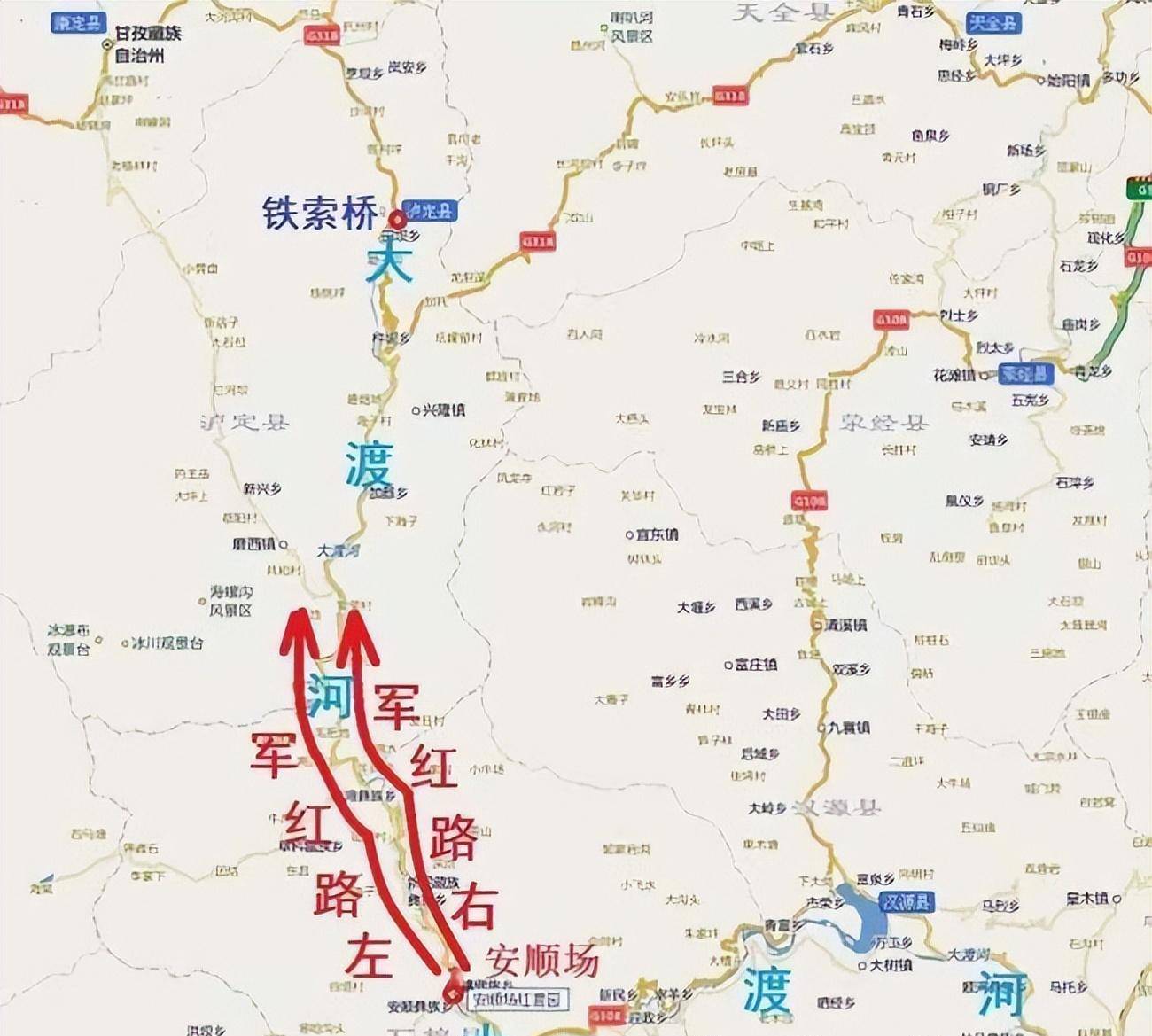 右纵队为刘伯承和聂荣臻率领的红一军一师,他们渡河沿大渡河右岸北上