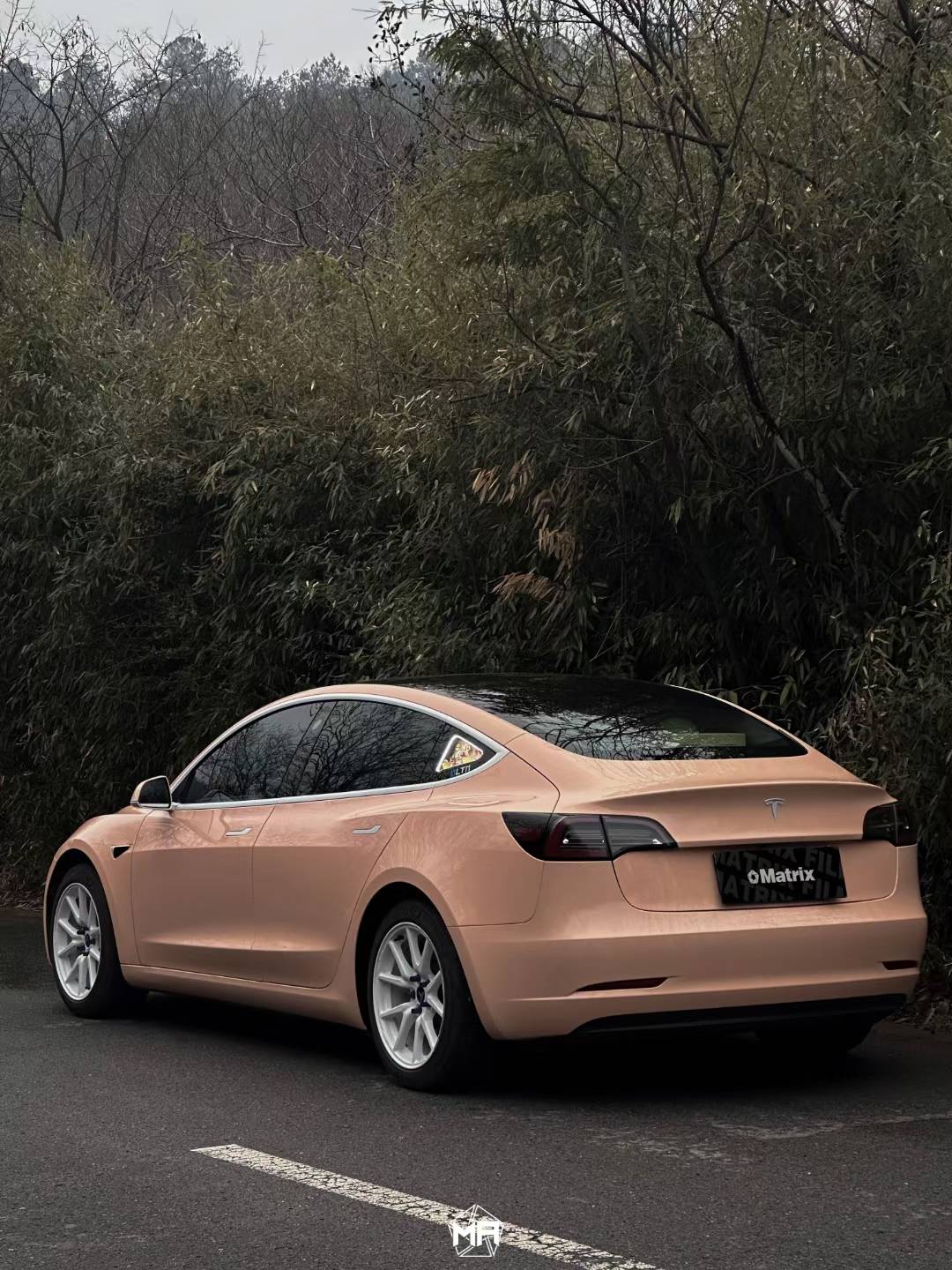 特斯拉model3矩阵改色膜柔和桃,pantone2024年度代表色_潘通_#matrix