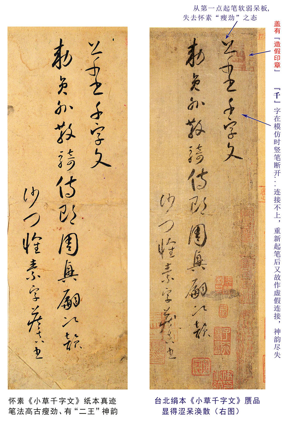 艺术评析:"绢本"的《小草千字文》是伪作_司马印_真迹_书法