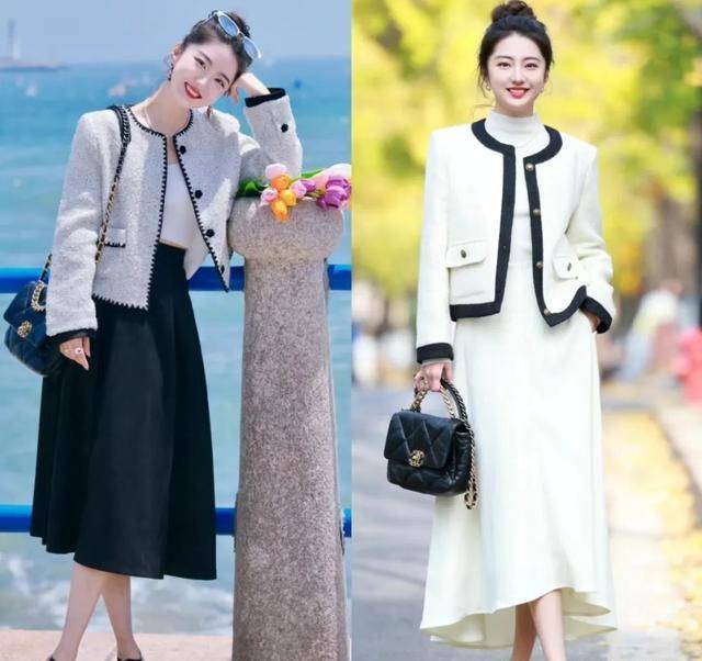 小香风的搭配技巧小香风 赫本裙如果你有一件短款的小香风外套,很推荐