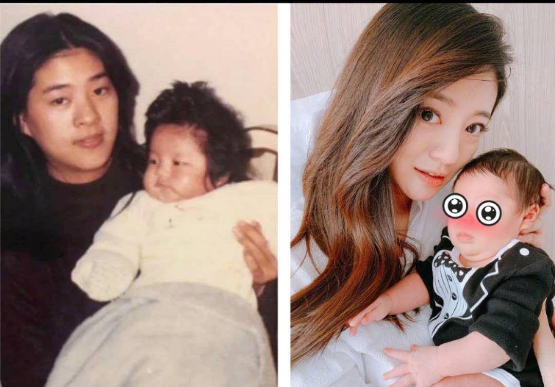 原创安以轩晒小时候与66对比照感慨做妈妈后的不容易一家三口犹如复制