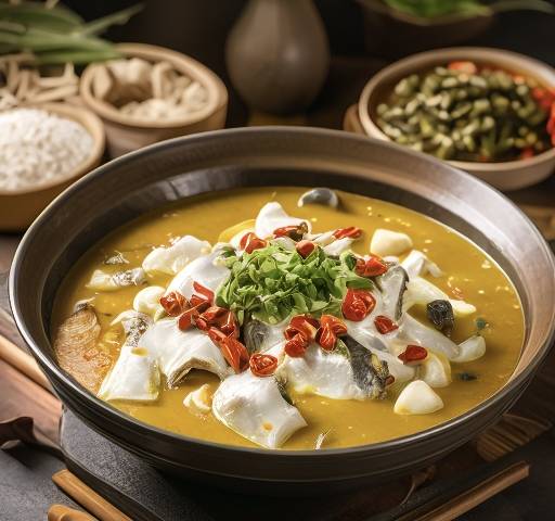 酸菜鱼美味的鱼片与鲜美的鱼汤