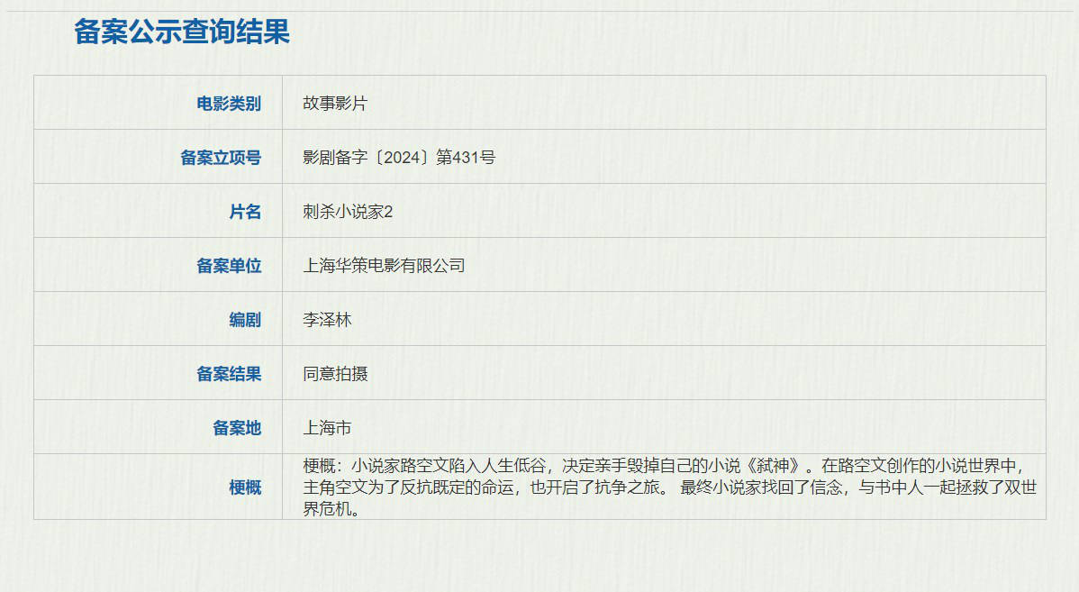 《刺杀小说家2》正式立项 前作总票房超10亿元_电影_空文_影片