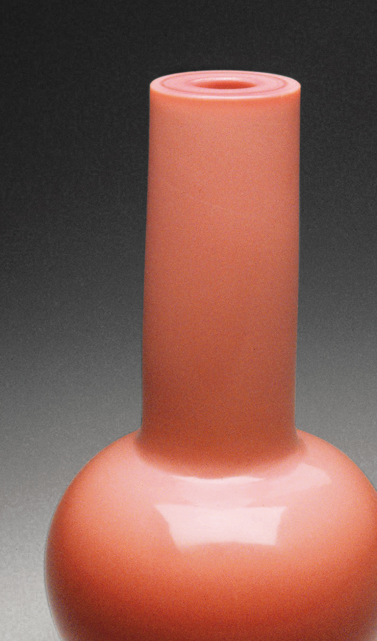 原创飞尽桃花片19世纪美国制作的康熙豇豆红风格玻璃器下