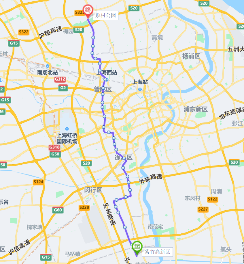 向南过黄浦江至奉贤区,预计与轨交5号线望园路站形成同站换乘,全长约