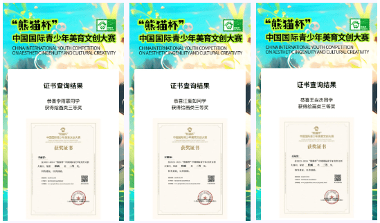 祝贺少儿美术班的宝贝们在熊猫杯中国国际青少年美育文创大赛中获奖