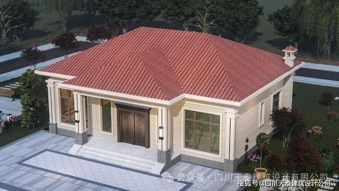 成都简阳回老家新建一栋养老乡村别墅,一层简欧风格别墅建房图纸