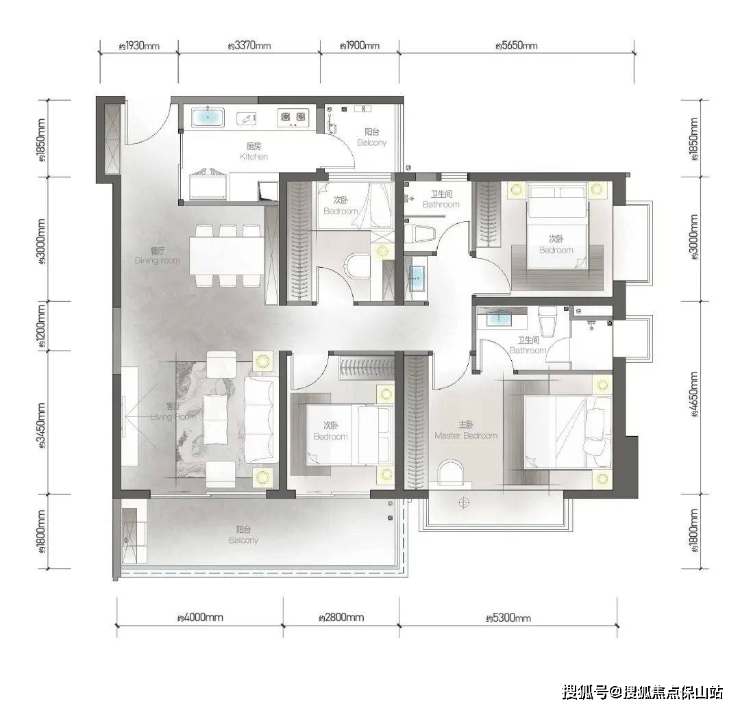凌海:建面约124㎡,三房两厅双卫阔景阳台,四面朝南,全屋空调,杜拉维特