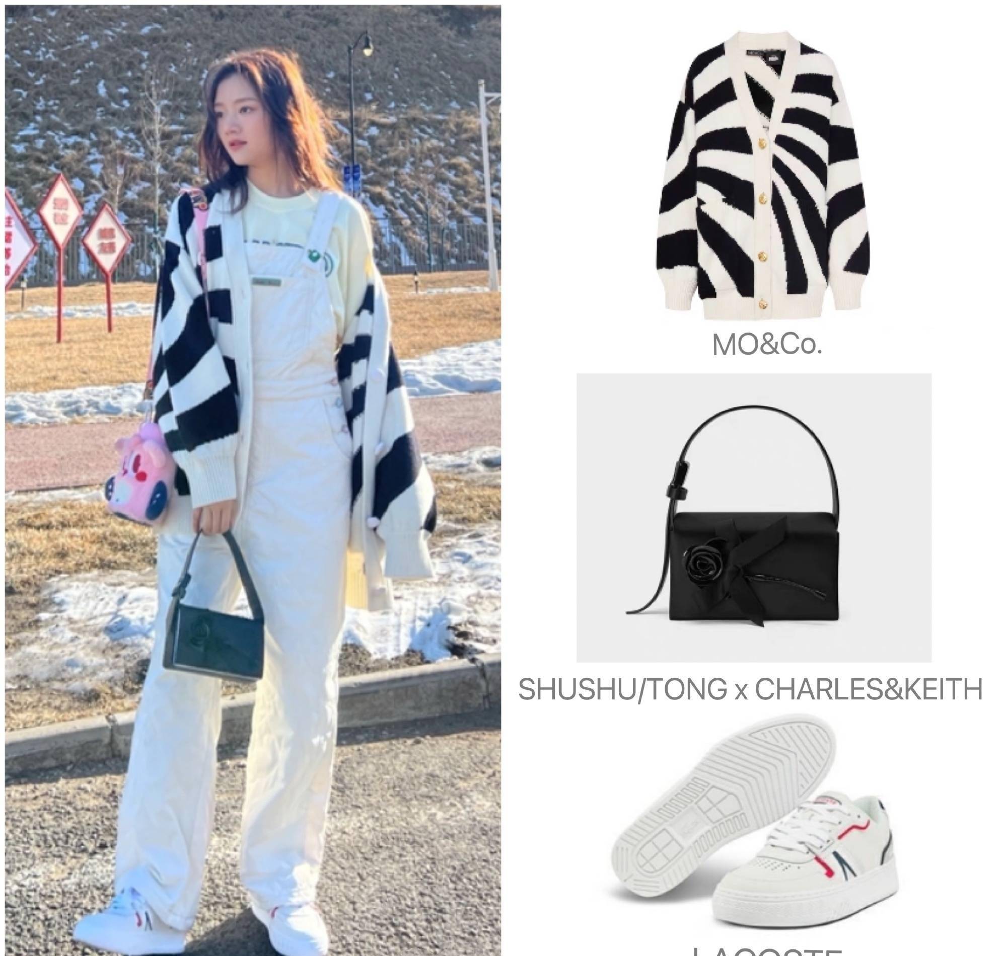 比较谨慎的是,任敏敞开外套露出工装裤,层次感丰富,更凸显了她的身高