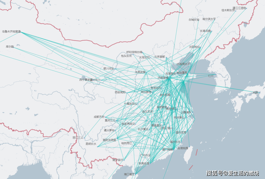 分别是济南/青岛/烟台;共有两条航线到日本大阪,分别是济南/青岛