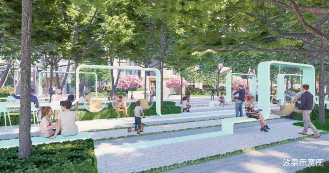 秋千主题花园:效果图仅示意,具体以现场实际交付为准阳光草坪,休闲