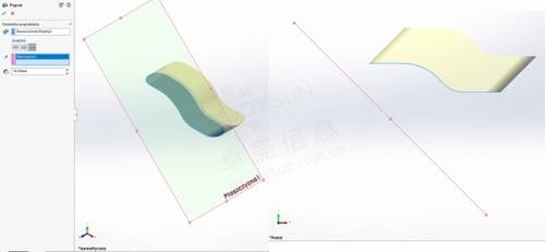 在solidworks2020中按方向加厚曲面