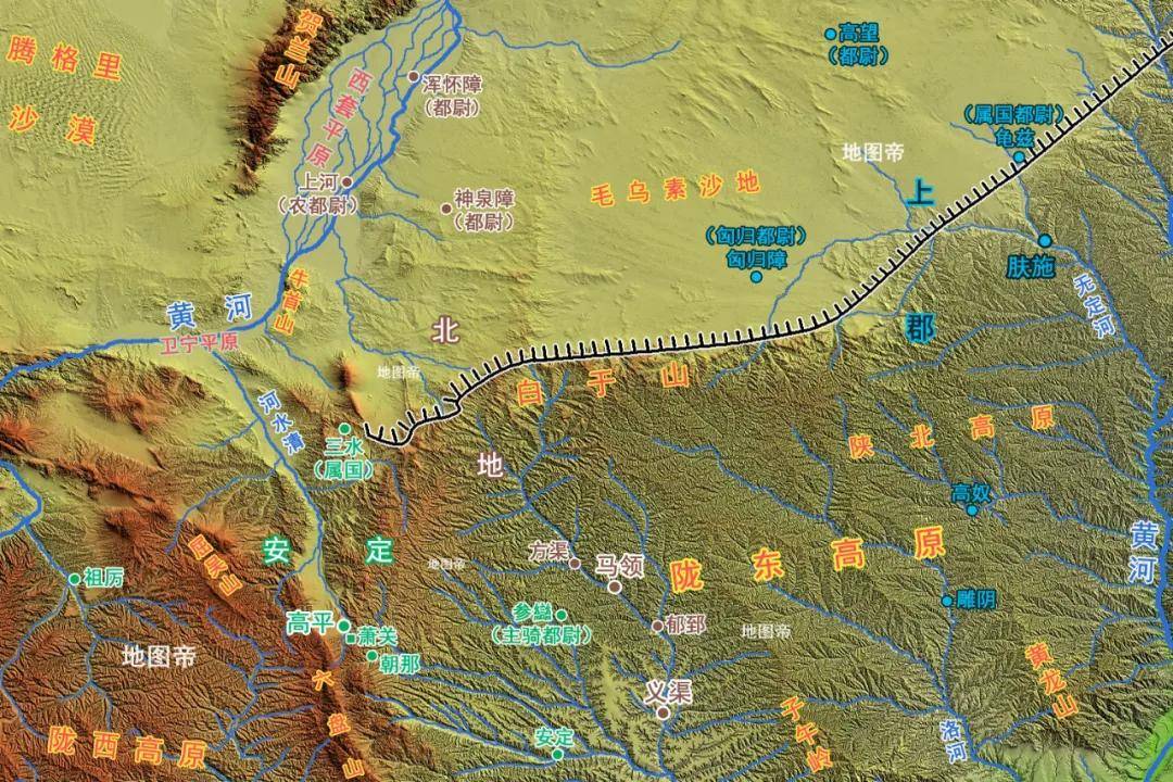 【上郡】上郡位于陇东高原北部,战国时魏国所置,后秦国取上郡,范围不