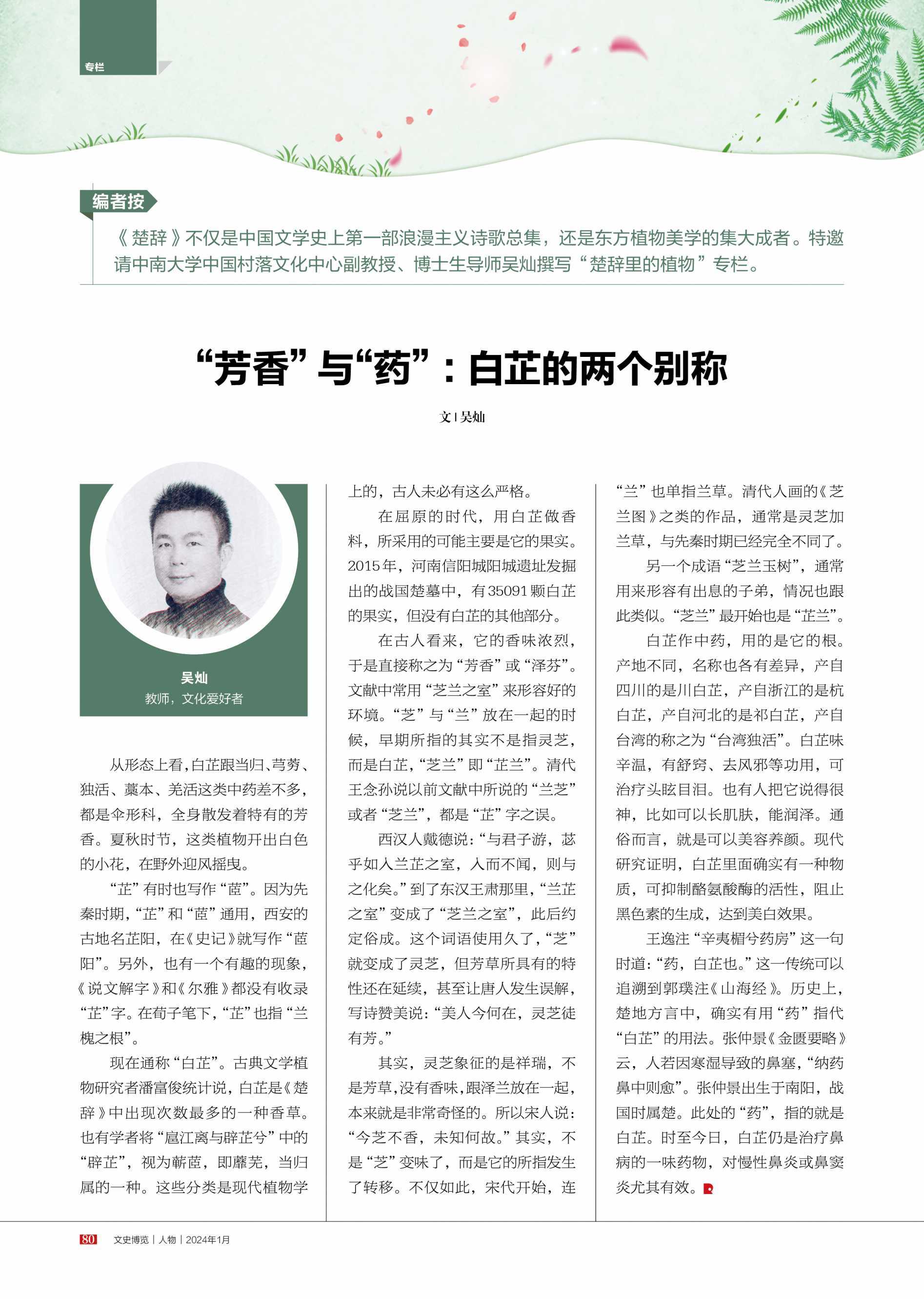 芳香与药白芷的两个别称楚辞里的植物