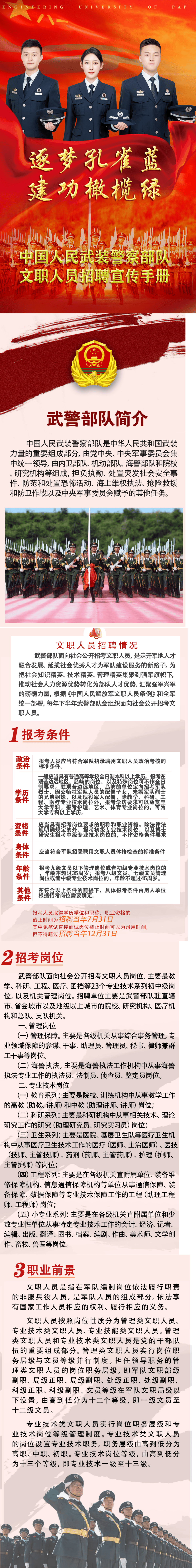 中国人民武装警察部队文职人员招聘预告