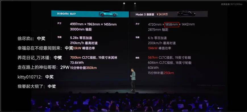 雷军在小米su7发布会上,对标特斯拉,ppt上的第一个错误是:雷军在对比