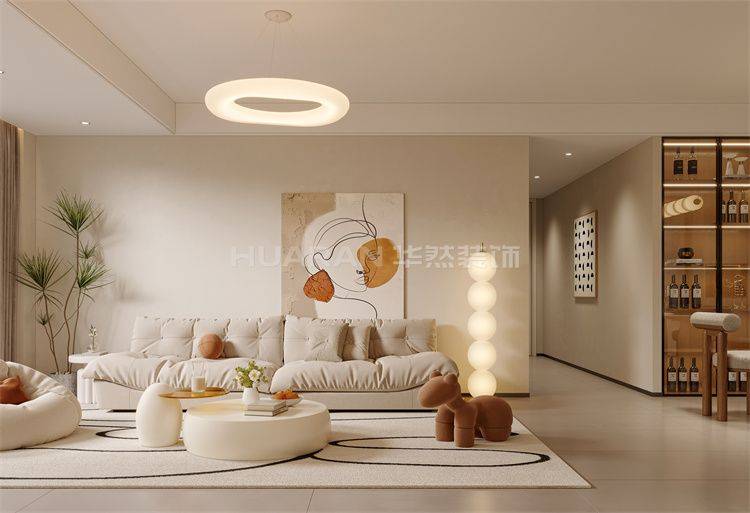 合肥·国祯广场128㎡奶油风装修效果图案例
