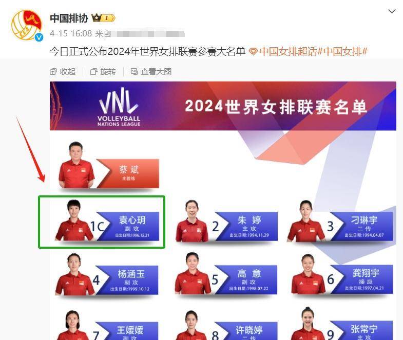 朱婷回归中国女排蔡斌宣布队长任命排协官宣袁心玥如释重负