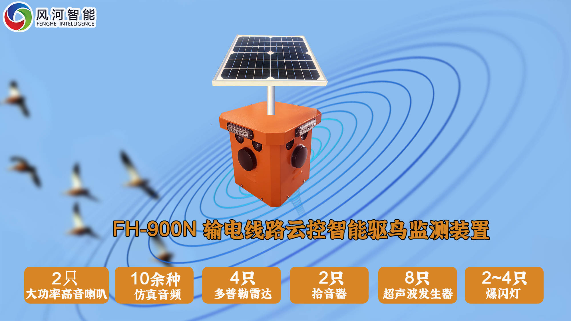 高压输电线路智能驱鸟监测装置多普勒雷达探测高频超声波多种模拟语音