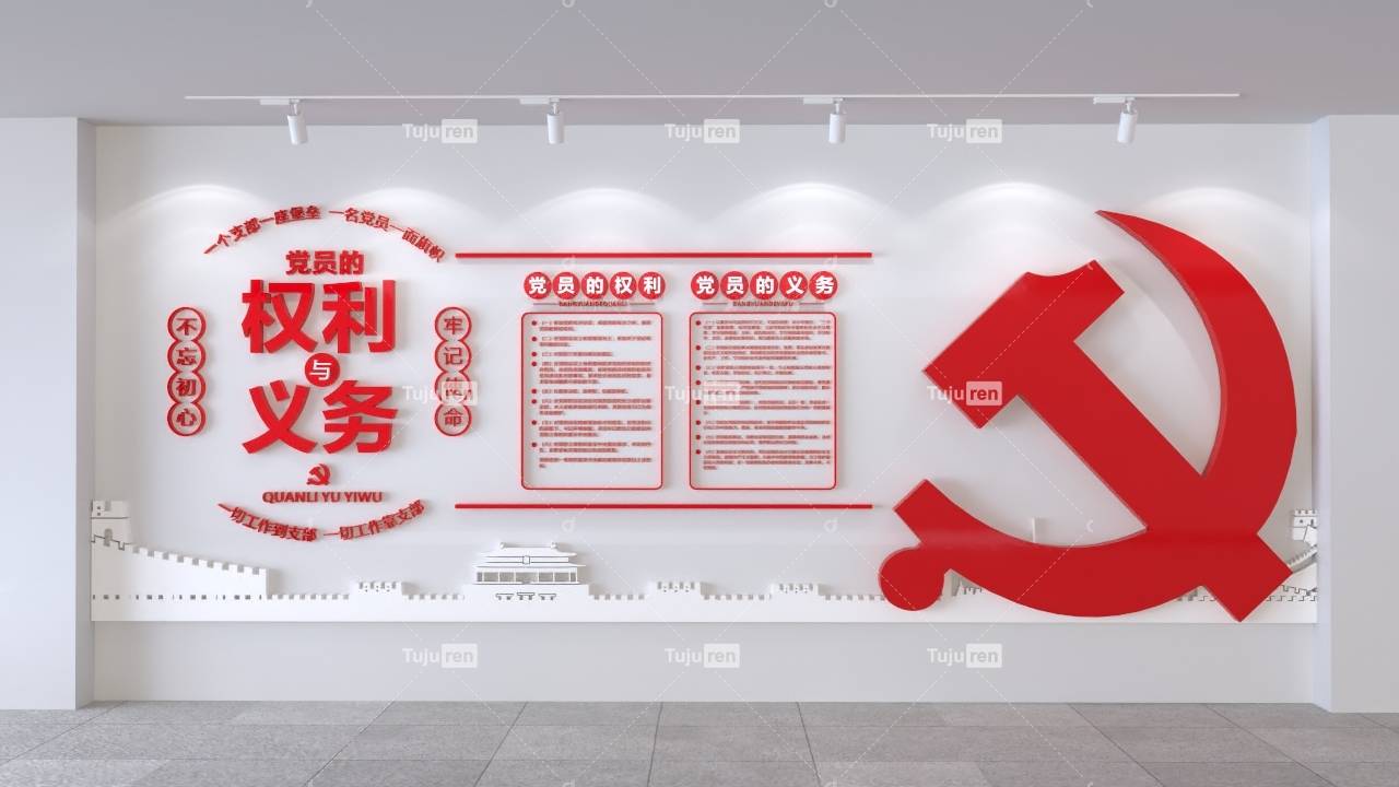 大气党员的权利与义务文化墙模板创意设计
