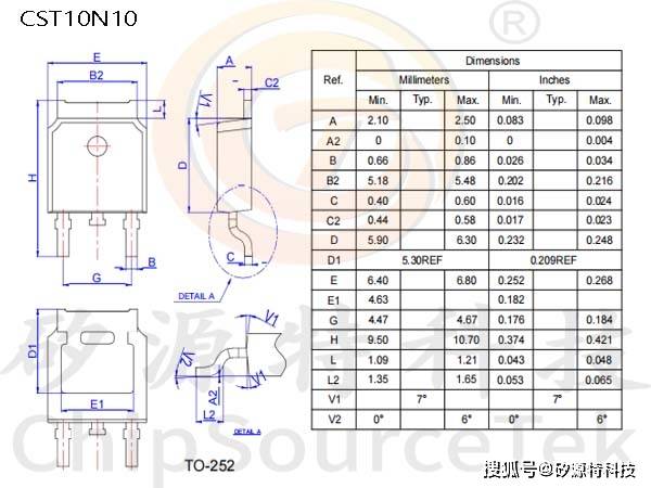 矽源特chipsourcetek-cst10n10是to252封装,100v,10a的n-mosfet