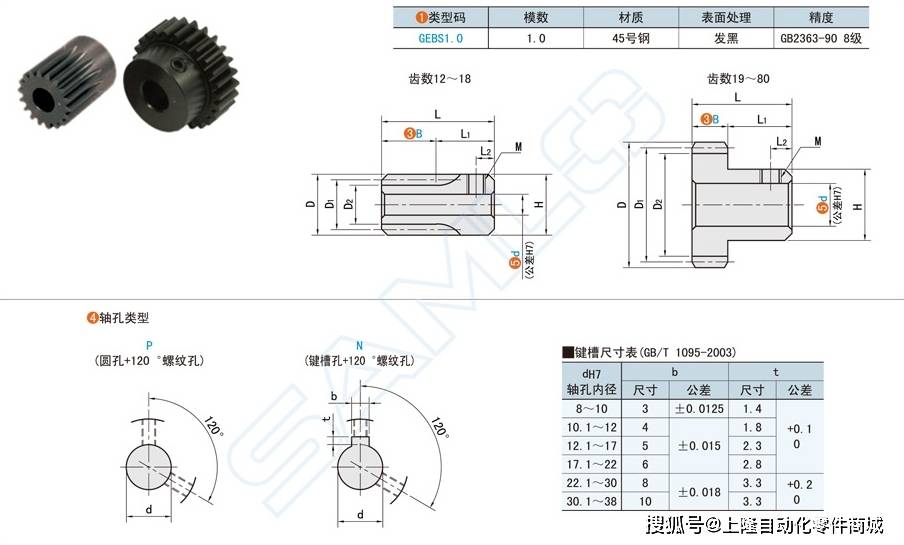 带凸肩型直齿轮压力角20°模数1.