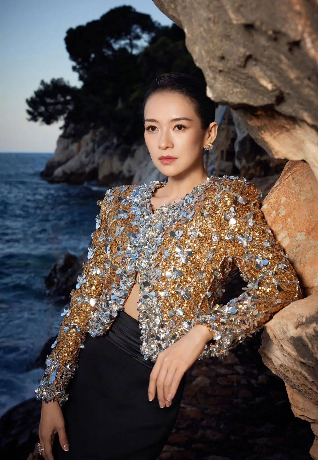 章子怡中国风造型优雅大气 海边眺望天鹅颈吸睛-搜狐大视野-搜狐新闻