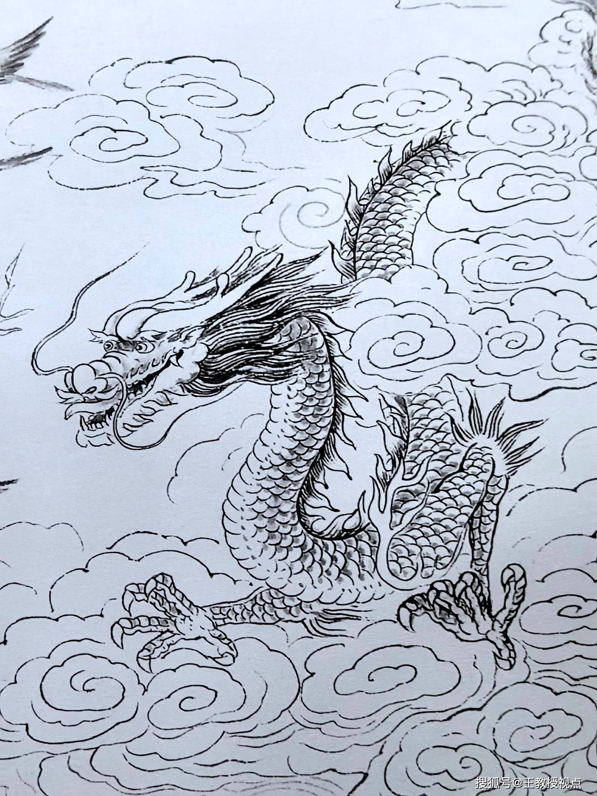 龙腾九天:白描龙系列作品赏析,感受龙的霸气与神韵