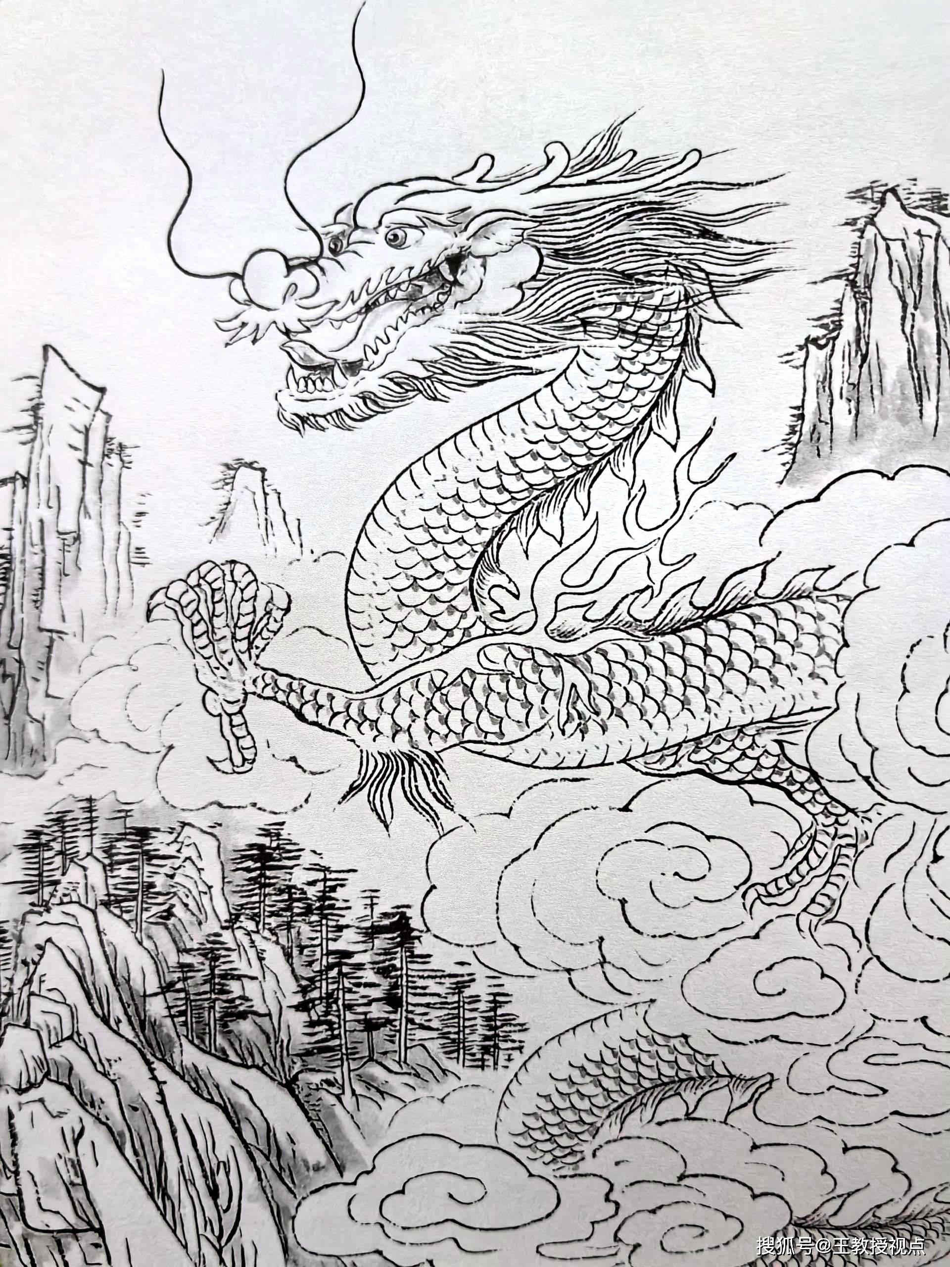 龙腾九天:白描龙系列作品赏析,感受龙的霸气与神韵
