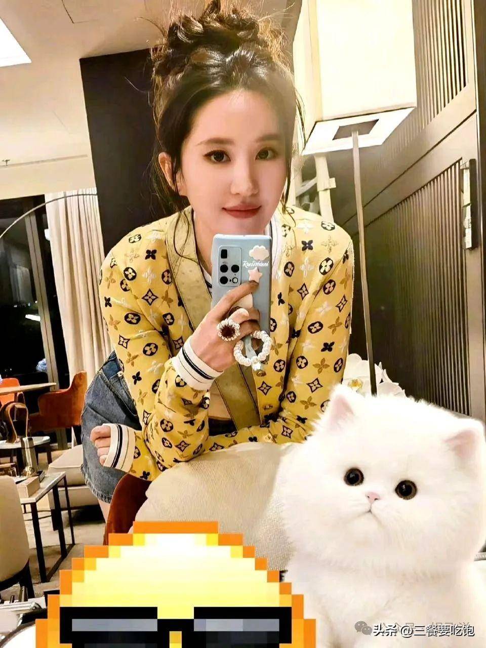 37岁刘亦菲晒自拍照,蓝色手机壳抢镜,头发炸毛依然美