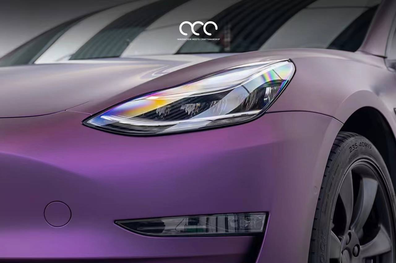 [漫彩]特斯拉model3超亚金属赤茶紫改色膜,神秘的紫色增加魅力