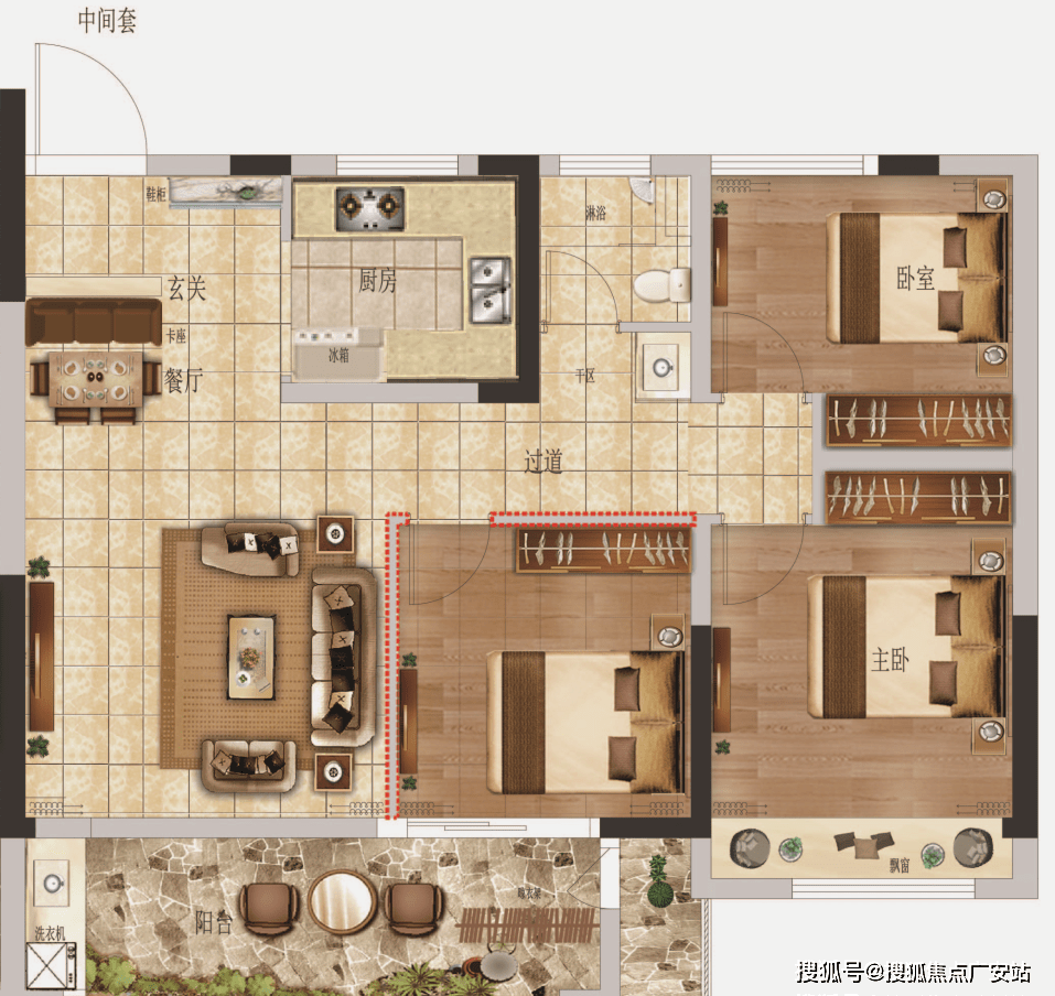 建筑面积约 90㎡三房二厅一卫【户型鉴赏】(立面效果图)颜值美学立 